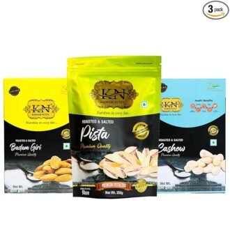 Kajwam Nuts Premium Roasted & Salted Dry Fruits Combo | California Almonds (Badam Giri), Pistachios (American Pista), Cashews W240 (Kaju) | 3 x 250g | Resealable Packs | Natural, Healthy & Crunchy