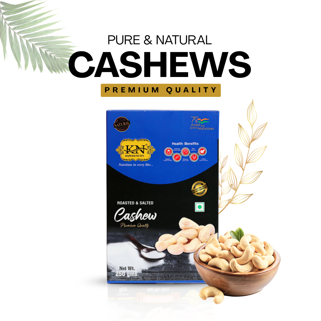 Kajwam Nutts Premium Roasted Salted Cashew Nuts W320 250g | Zero Cholesterol Natural Jumbo Size Whole Kaju Nuts & Dry Fruits | Rich in Protein, Roasted Crunchy Delicious Healthy Snack